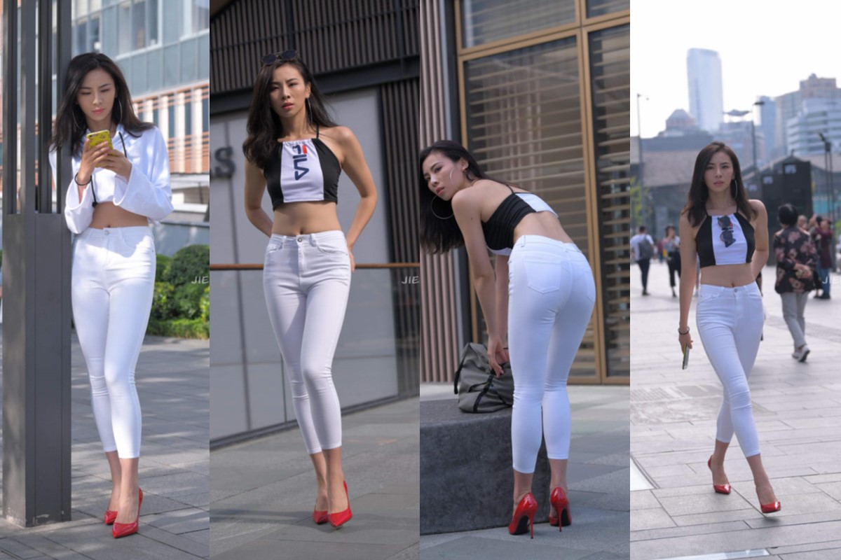 紧身白裤【套图】