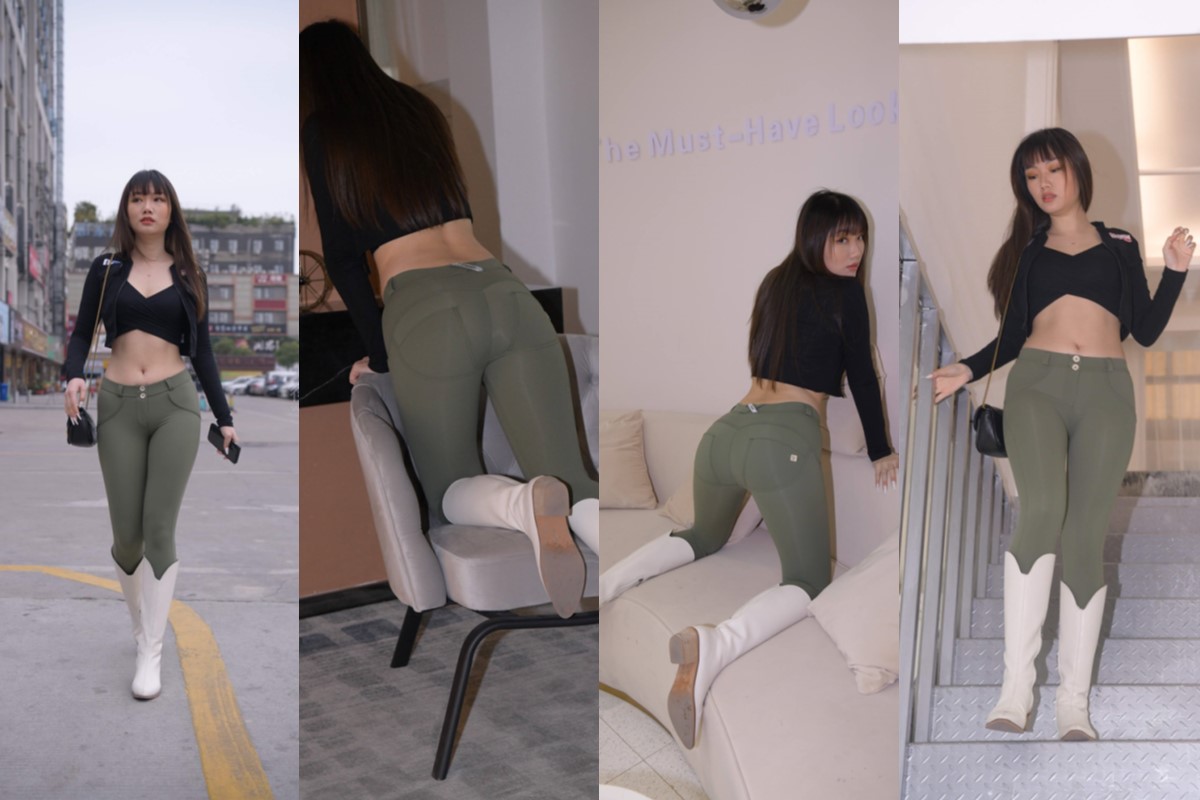 一只麋鹿摄影作品●完美腰型~绿色紧身裤 【套图+视频】