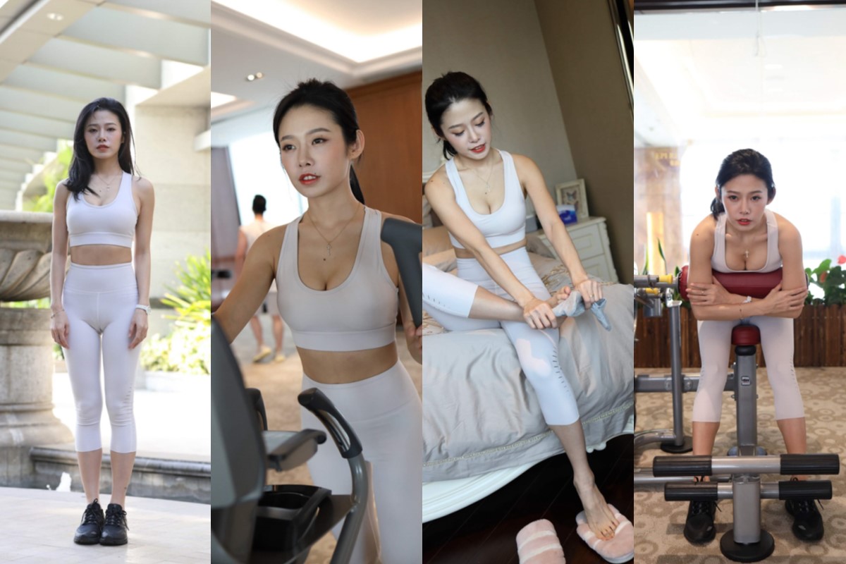 白色紧身瑜伽裤美女【套图+视频】