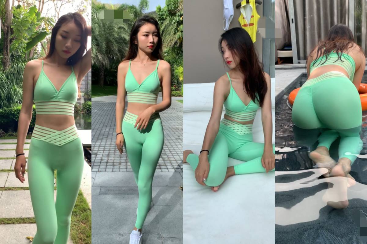 [第4季•聆听太阳湾] 【红石旅拍作品】萌萌 绿色紧身瑜伽裤