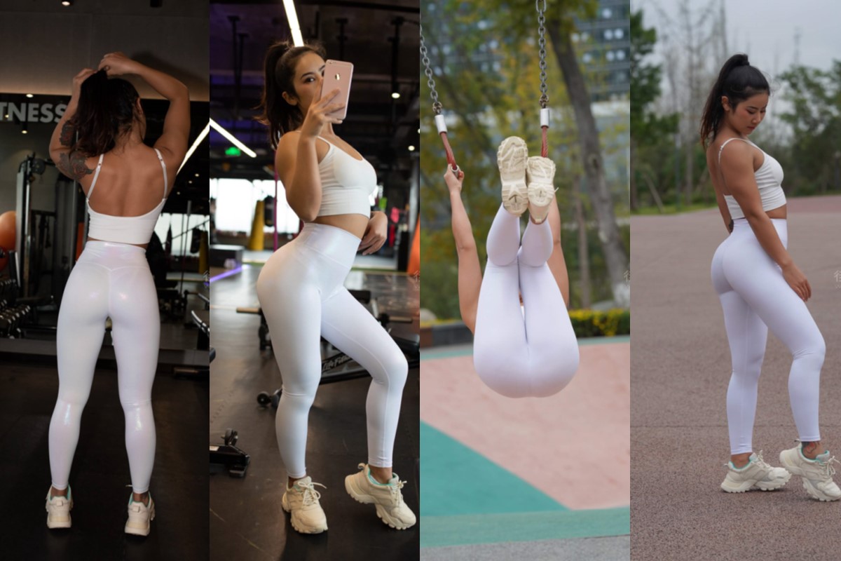 EVA街拍作品★白色紧身瑜伽裤 【套图+视频】