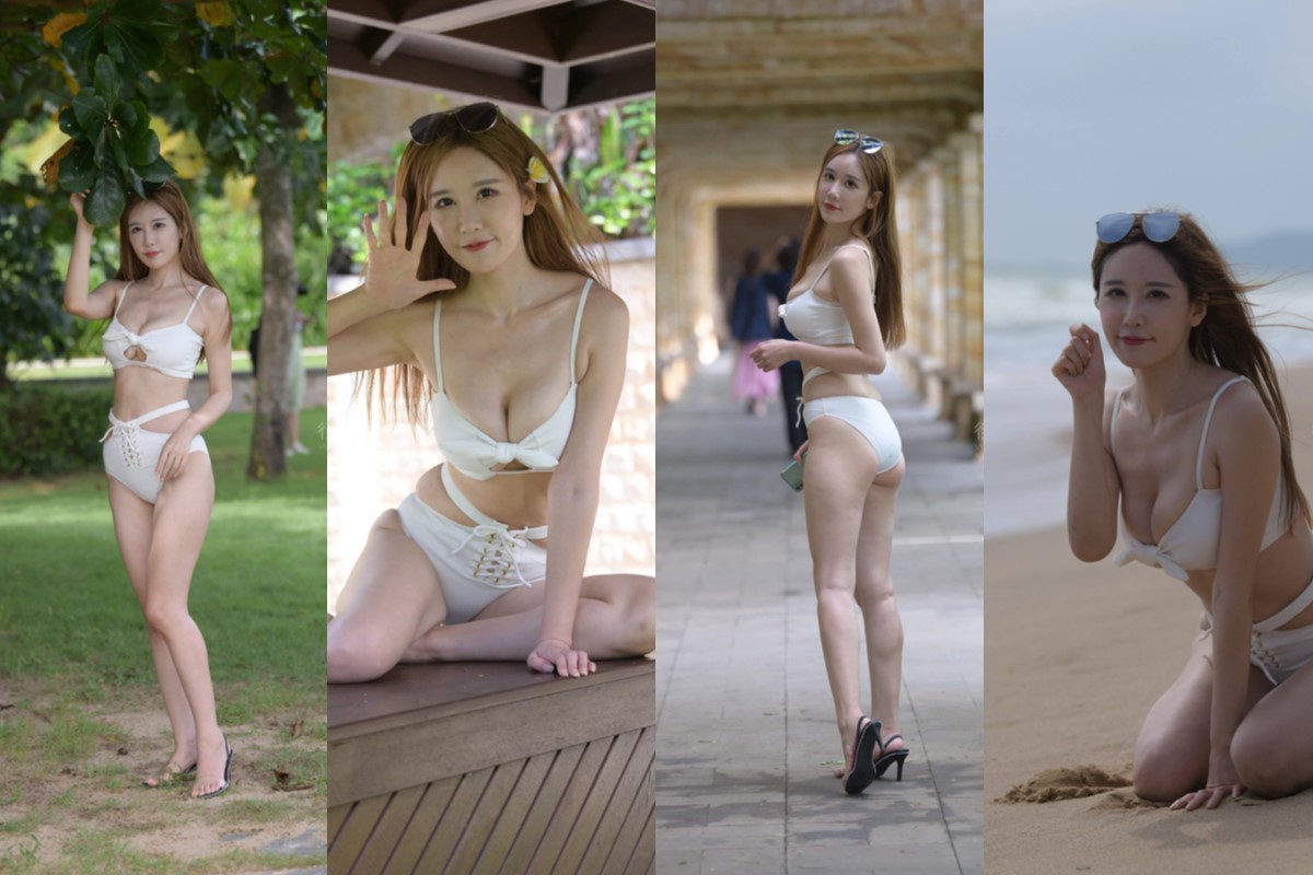 [第7季•海棠依旧] 【魂魂旅拍摄影作品】性感缕空绑带分体泳装美女