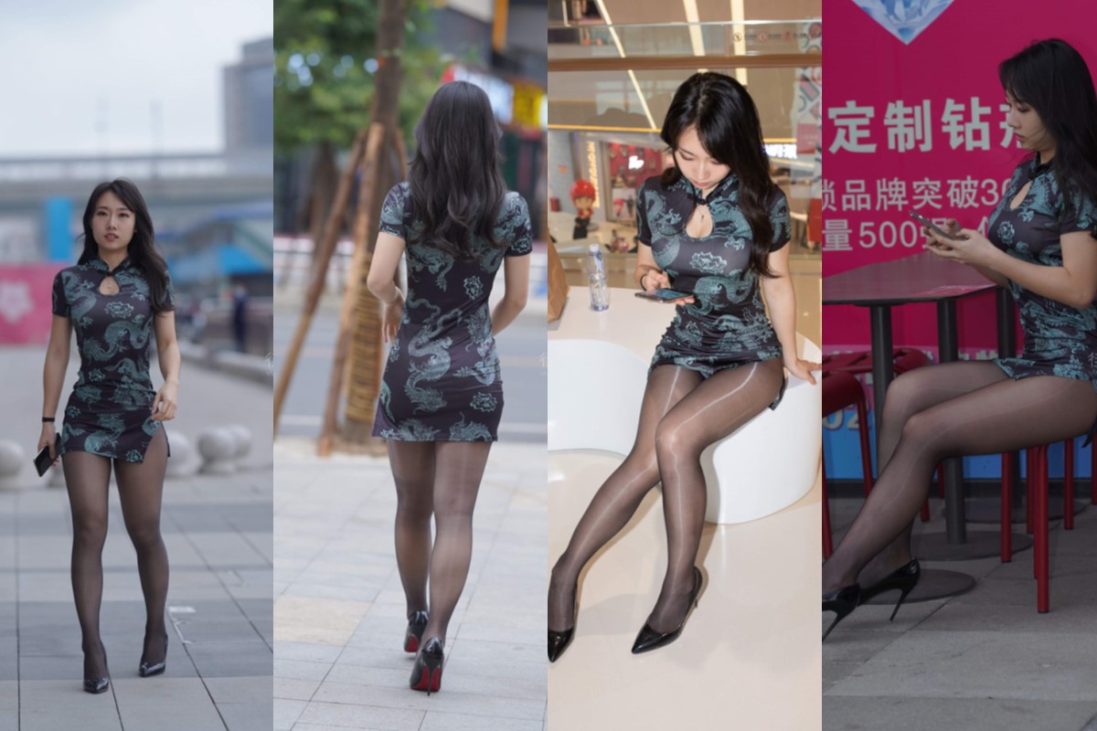 美丽黑丝,开叉紧身裙 【套图+视频】