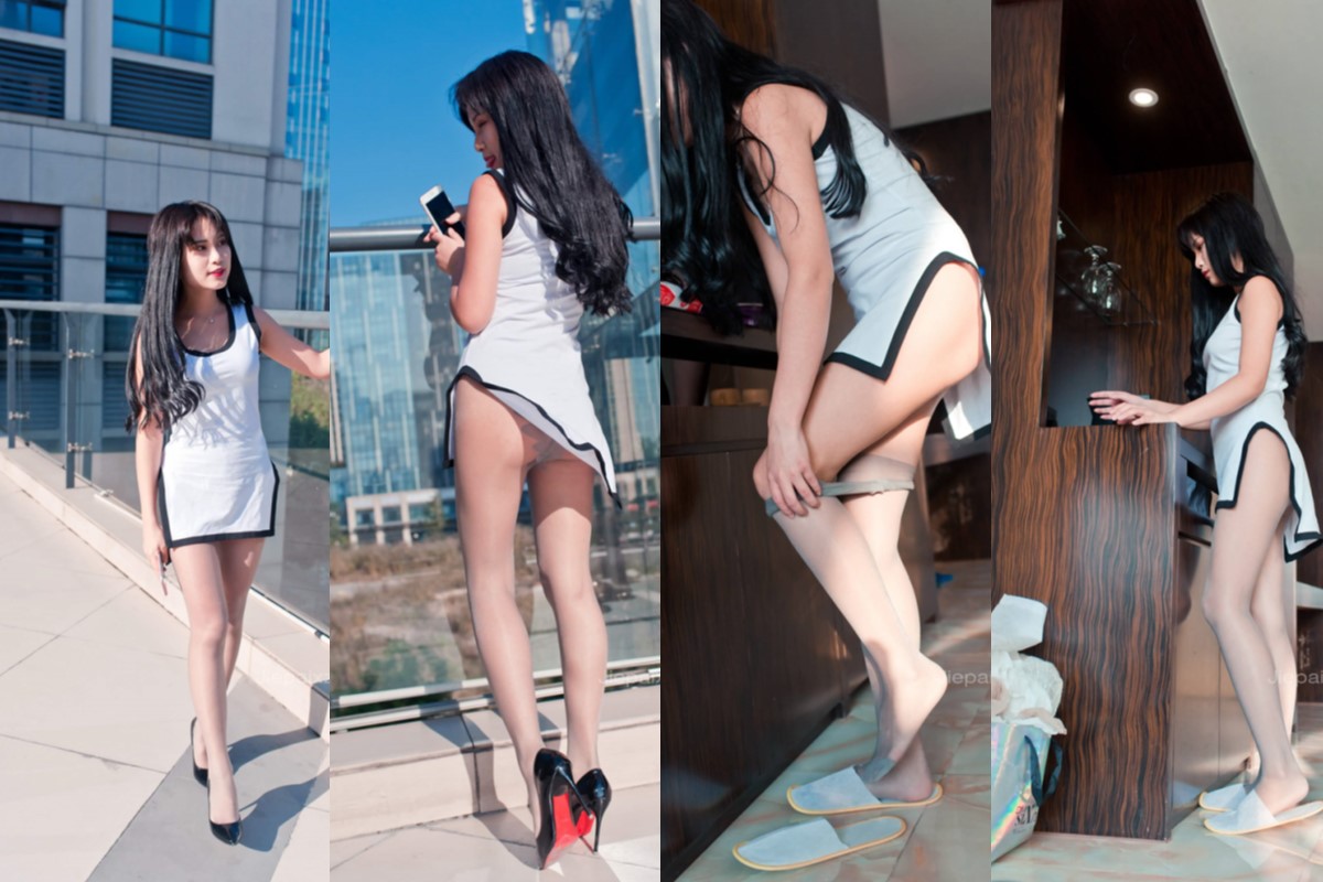 御风★白色高叉短裙美女遇上了色色的风【套图+视频】