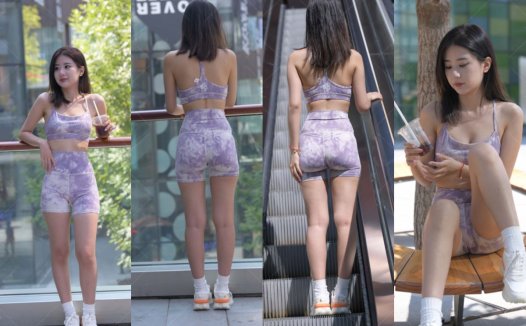 [一只麋鹿专区] 紫粉扎染紧身短裤美眉